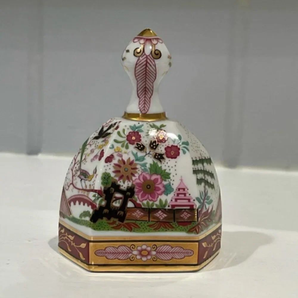 Hand Bell Hexagon Shaped Chinese Asian Gold Pink